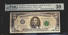 1977A $5 FRN St. Louis Major 4 Digit Mismatched Serial Number Error Note. Rare!