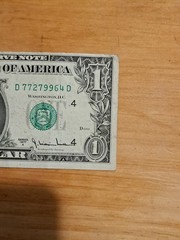 $1 Dollar Bill Miscut Error – Off Center / Misaligned Cut – US Note 1977A