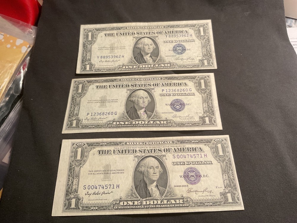 Error -3- 1935-Series E- Dollar Bills- Circulated. All different cuts.