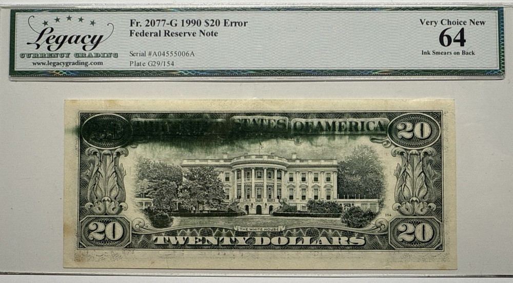 LEGACY64 1990 20$ MAJOR INK SMEAR ERROR 2ND OF CONSECUTIVE 5006A