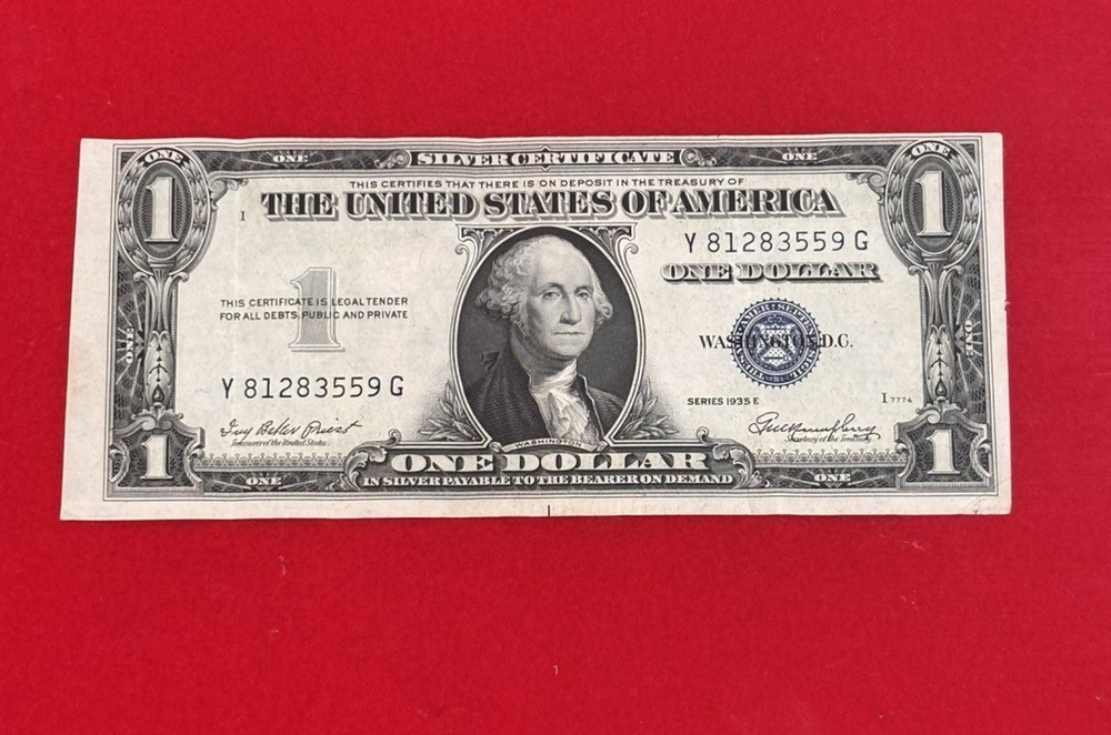 $1 ERROR 1935-E (SILVER CERTIFICATE) MISCUT ERROR – Misaligned print