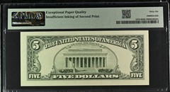 « Insufficient Inking Error » (full face) 1988 $5 FRN, Fr#1979-B, Gem Unc 66 EPQ;