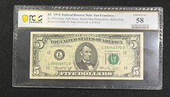 Fr. 1973 1974 $5 FRN PCGS AU58 BACK TO FACE Offset Ink Transfer Error