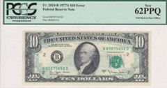 $10 ERROR Note FULL BACK TO FACE OFFSET 1977 A PCGS NEW 62 PPQ Fr 2024-B FRN