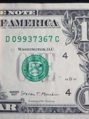 2017 $1 Dollar Bill Fancy Serial Number Ink Smear/ Smudge Over Ink #504