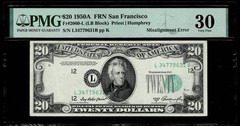 MISALIGNMENT ERROR $20 1950-A FR NOTE FR.#2060-L PMG VF30