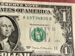 2017-Series »Mint Error » $1.00 Bill Noten »K 69734830 B