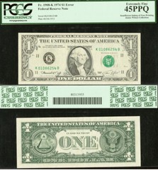 1974 $1 Federal Reserve Note PCGS 45PPQ Insufficient Inking of Face Error
