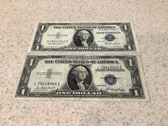 1935-E $1 Dollar Silver Certificate Misaligned ~ Lot Of 2 Bank Notes