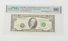 Gem UNC 66 EPQ 1985 $10 FRN NY – FR#2027-B Misalignment Error – PMG *6576