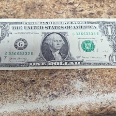 US $1 Federal Reserve Error Note Series 2017 Radar G33663333E Uncert Ungrad