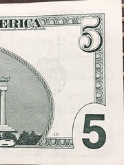 Pretty Crisp Older Offset Printing Error 2003 $5 Dollar Circulated Bill