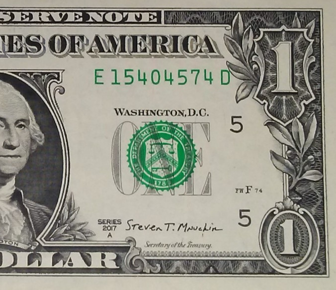 2017A SERIES- MISALIGNED PRINTING ONE($1) DOLLAR BILL- ERROR