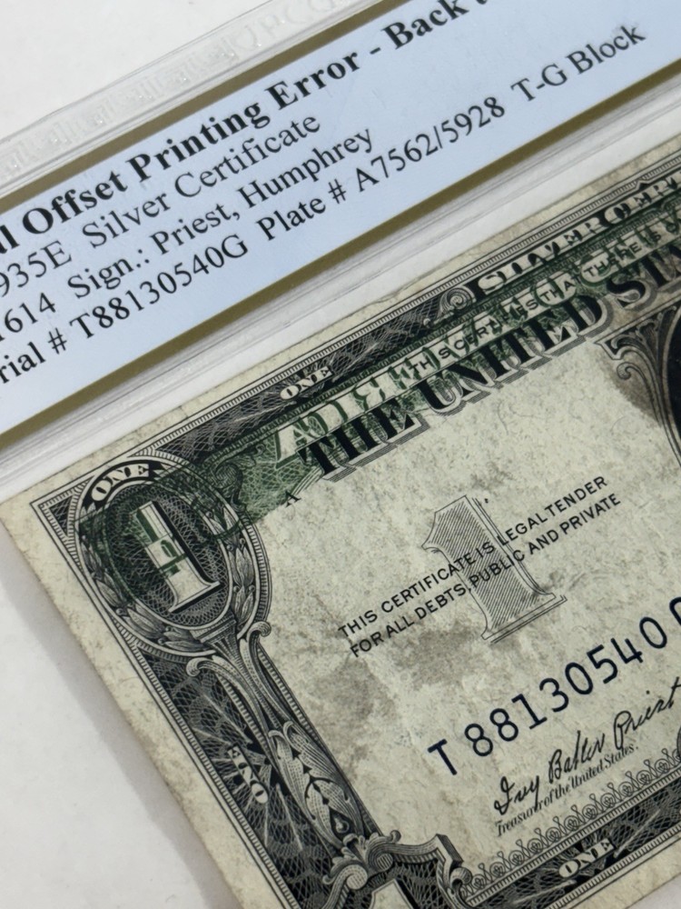 ULTRA RARE 1935 E $1 Partial Offset Printing Error Back To Face PCGS VF30 NICE!