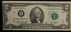 1976 $2 note alignment Shift over-inking error AU58 1 fold