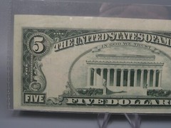 ERROR Note: 1974 $5 FRN Note. 2nd Print Shift Off-Center Error.