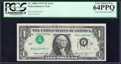 🇺🇸 ERROR 1974 $1 ♚♚INVERTED OVERPRINT♚♚ PCGS VERY CH NEW 64 PPQ