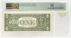 1985 OBSTRUCTED PRINTING ERROR $1 W/ RETAINED OBSTRUCTION NOTE PMG CHOICE UNC 64