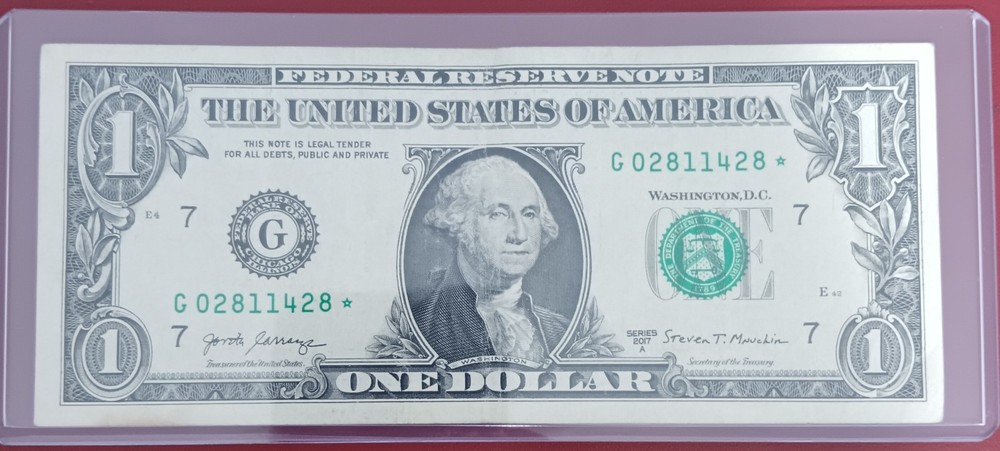 2017A $1 U.S. Star Note Error SN: G02811428*