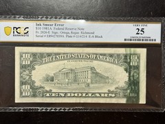1981 A $10 Federal Reserve Note Richmond Ink Smear Error Currency Note PCGS VF25