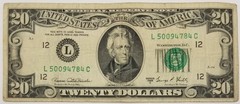 Third Print Error 1969 C Twenty Dollar $20 L (C) Offcenter Federal Reserve Note