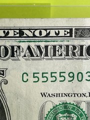 Over Inking ERROR BIG GREEN Smudge Line $1 Fancy Serial Number Near Uncirculated