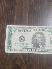 1995 $5 Federal Reserve Note With Ink Error Transfer Circulated With Folds
