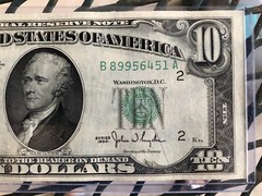 1950 $10. FEDERAL RESERVE NOTE w/ 3rd PRINT SHIFT RIGHT ERROR EXCELLENT COND