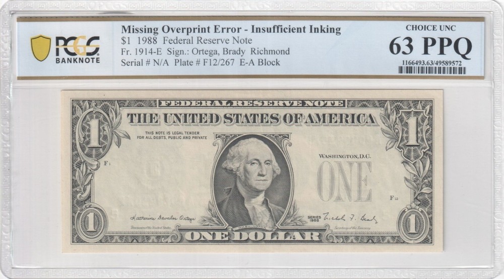 PCGS63 PPQ CHOICE UNC MISSING OVERPRINT ERROR CERT 9572