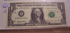 ERROR CUT US ONE DOLLAR FEDERAL RESERVE NOTE 1995 ser# F 06214734 V LUCKY DATES