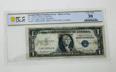 ULTRA RARE 1935 E $1 Partial Offset Printing Error Back To Face PCGS VF30 NICE!