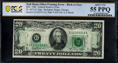 SERIES 1981 FULL MATTE OFFSET BACK TO FACE PRINTING ERROR $20 FRN! PCGS 55 PPQ!