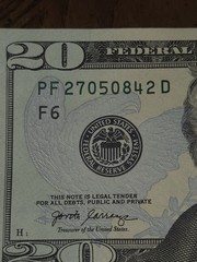 Over inking Error $20 Twenty Dollar Bill Serial Error 2017A PF27050842D