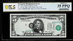 OVERPRINT MISALIGNMENT ERROR $5 1974 FR NOTE FR.#1973-B NEW YORK PCGS VF35 PPQ