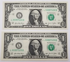 Miscut Misaligned Dollar Bill Sequential (Lot) 123 Serial $1 US Series 2021 L