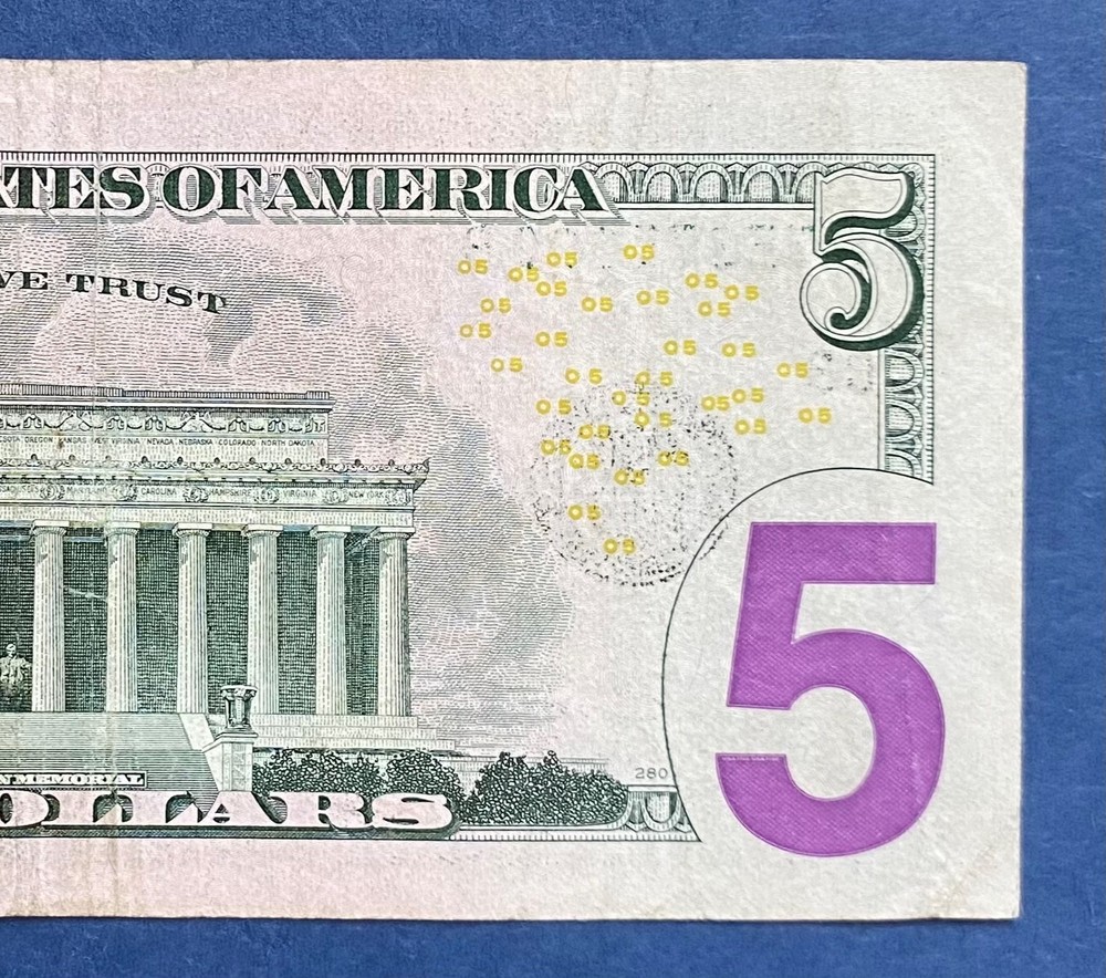$5.00 2013 PARTIAL FACE TO BACK OFFSET PRINTING ERROR – CIRCULATED