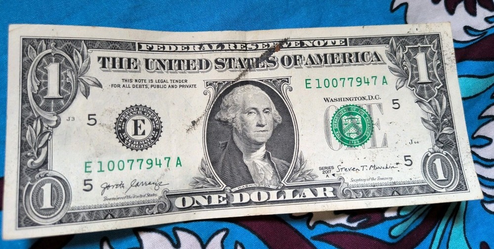 $1 One Dollar Bill AMAZING MULTIPLE Ink Smear Error 2017 A Ink Ungraded Errors