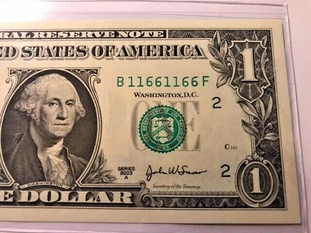 2003-A One Dollar Repeater Note CU #10345