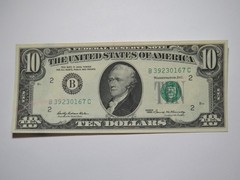 $10 1969 Large Ink Smear on Back Error Federal Reserve Bank Note Bill UNC++