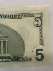 Offset Printing Error 2003 Crisp $5 Note Seal From Front Is Clearly Seen On Back