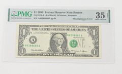 Choice VF35 EPQ 1999 $1 FRN Boston – FR#1924-A Misalignment Error – PMG *6571