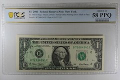 2001 $1 PCGS AU58PPQ PARTIAL OFFSET PRINTING ERROR – CONSEC.SERIAL #&rsquo;S (2)