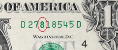 US One Dollar Note – Over-Ink Serial Number « 8 » 27818545