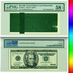 $20 1996 PMG 58 EPQ Test Note █ Prohibitively Rare on Big Head Twenty Dollars
