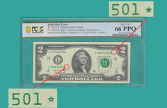 2017A Star $2 Two Dollar PCGS Graded Gem 66PPQ SOLID/FILLED STAR Error Note RARE