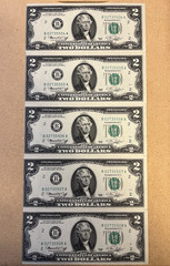 1976 Uncirculated $2 Dollar Bill Error (Miscut/Misaligned) 5 Sequential Bills