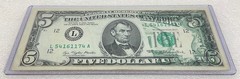 1977 Five Dollar Bill Note Partial Back-to-Face Offset Error- Back Side On Front
