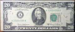 1969c ERROR $20 MAJOR 3rd Print Shift Federal Reserve VF + Note Currency NR