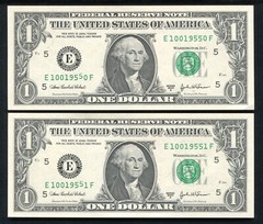 (2) CONSECUTIVE 2003-A $1 FRN FEDERAL RESERVE NOTES *STUCK DIGIT ERROR* GEM UNC