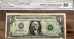 FR. 1910-K $1 1977-A Federal Reserve ERROR -Back to Front Offset CGA AU50